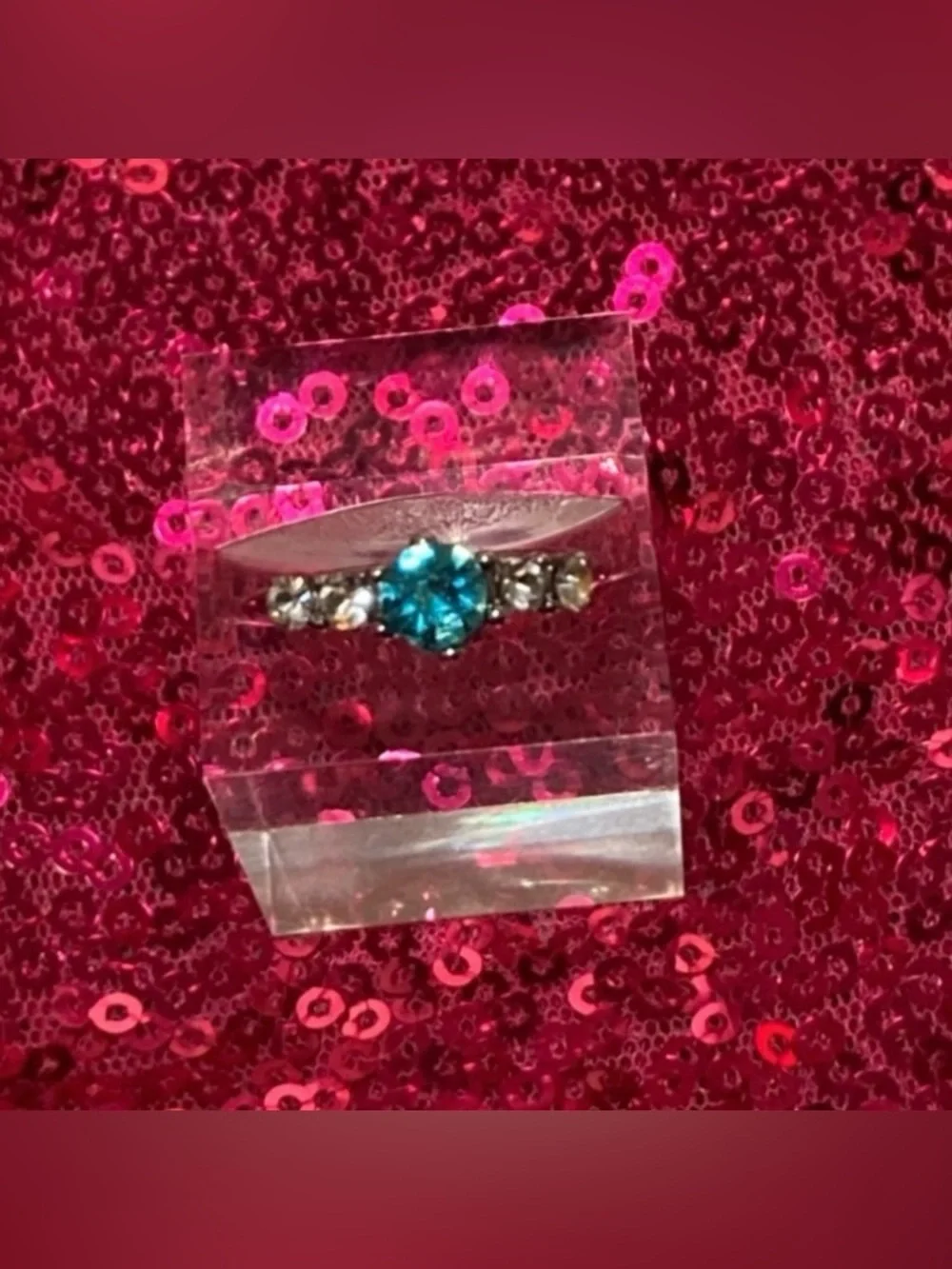 Aquamarine Birthstone Womens Ring Size 6 Sky Blue Sparkle Princess Cut Y2K gift